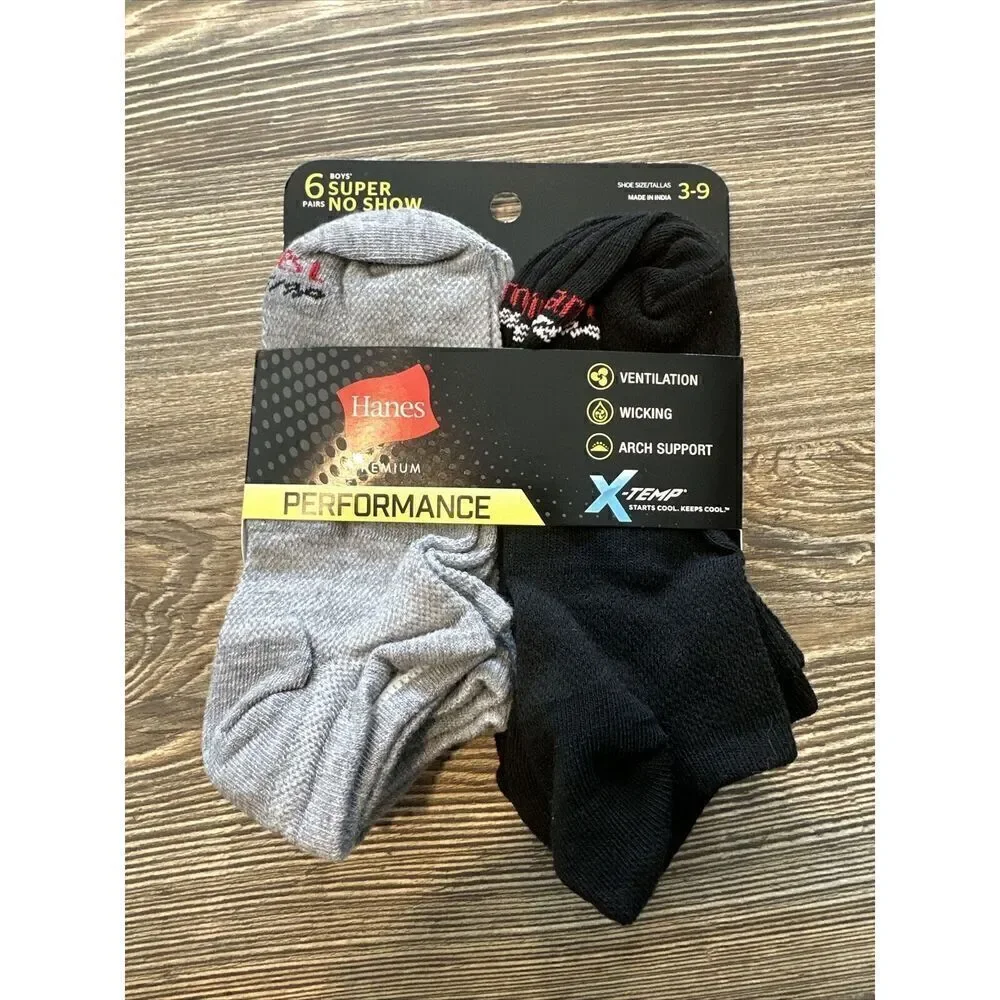 Hanes Premium Boys' 6pk No Show X-temp Socks. NWT. 2